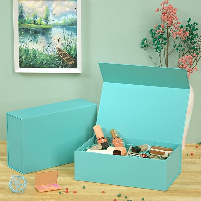 5 Pack Turquoise Gift Box, 12x6x4'' Gift boxes for Presents with Lids Magnetic Closure Rectangle Collapsible for Bridesmaid Proposal Box, Wedding