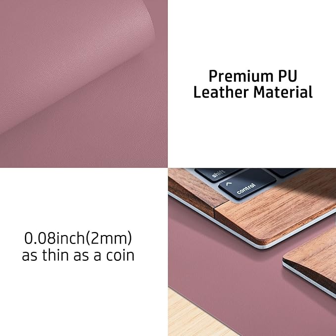 Aothia Leather Desk Pad Protector, Mouse Pad, Office Desk Mat,Non-Slip PU Leather Desk Blotter, Laptop Desk Pad, Waterproof Desk Writing Pad for Office and Home (Dark Pink, 23.6" x 13.7")