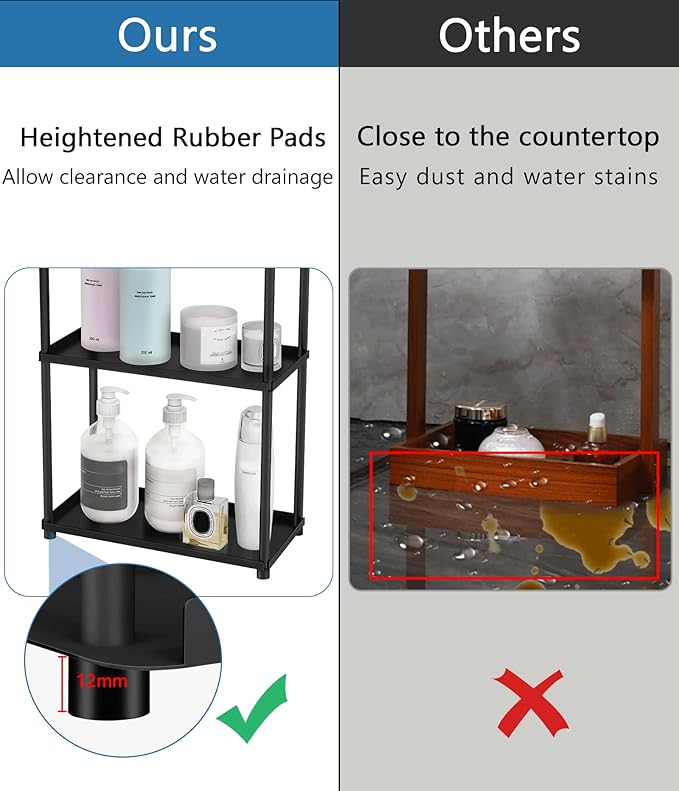 Matte Black 4 Tier Bathroom Organizer Countertop, Stainless Steel Perfume Tray and Vanity Countertop Shelf, Makeup Skin Care Bathroom Organizers and Storage for Dresser, Kitchen