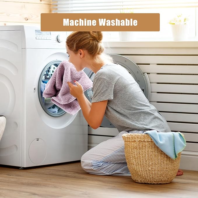 SEMAXE 18-Pack Bath Towel Set Include 6 Bath Towels, 6 Hand Towels, 6 Wash Cloths, 100% Cotton Bathroom Towels with Hanging Loops and Nano-Bio Lifecycle Labels, Soft & Absorbent Towel, Purple