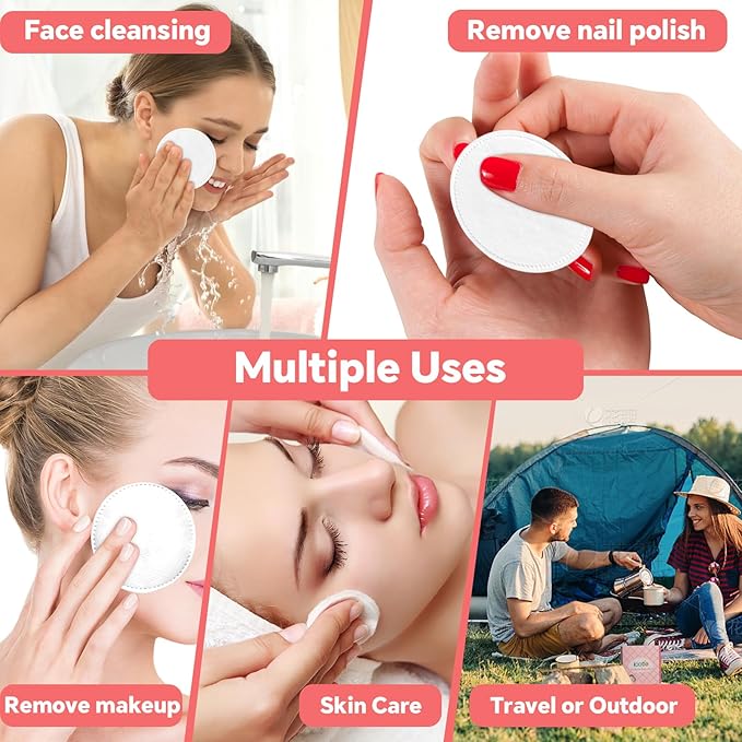 100% Pure Cotton Round Pads for Face (210), Lint-Free Makeup Remover Pads, Soft, Absorbent, Hypoallergenic, Multi-Layer Design for Cleansing, Skincare and Nail Polish Removal