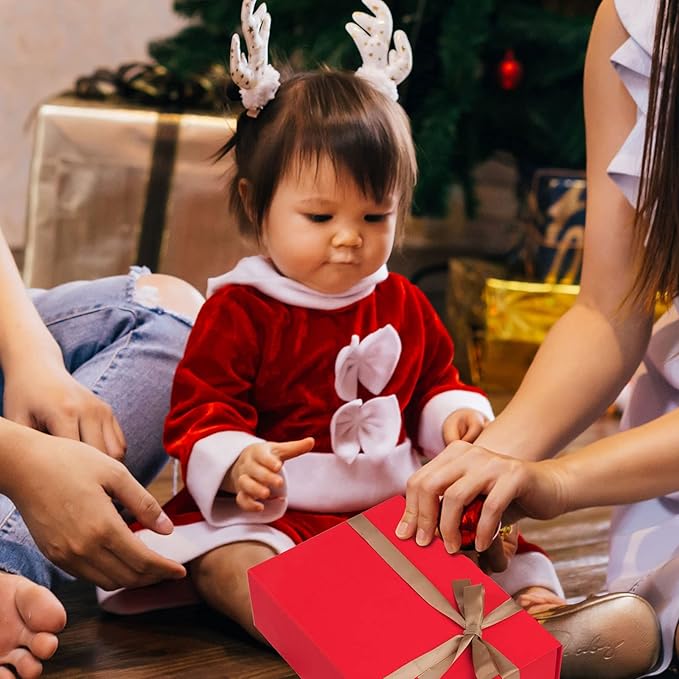 LIFELUM Christmas Boxes 2 Pack 13.85 x 8.35 x 4.45 inch Large Gift Boxes with Magnetic Lids for Presents Red Gift Boxes Valentine's Gift Box Contains Card, Ribbon, Shredded Paper Filler