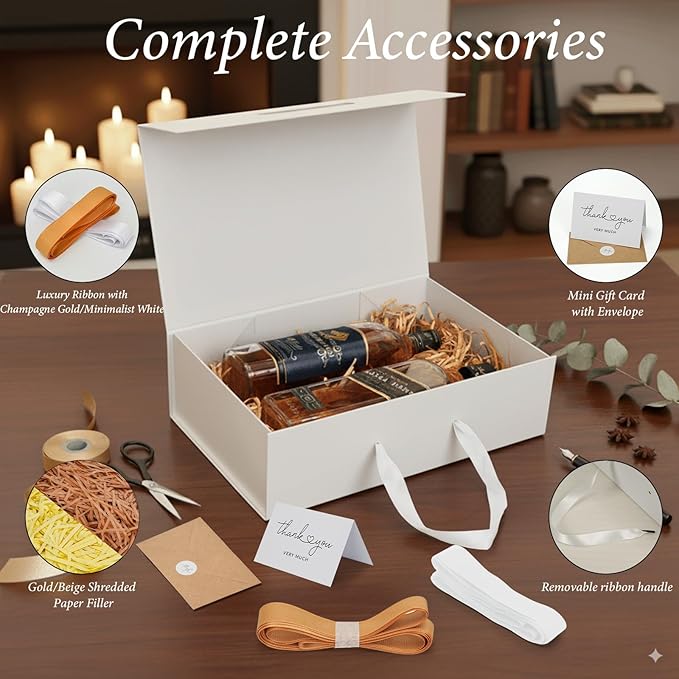 White Gift Box 14"x9.3"x4.2" Large Magnetic Gift Boxes with Lids for Presents Include Ribbon, Envelop Card for Bridesmaid Proposal Box, Birthday, Graduation, Christmas,Wedding Gifts Packging