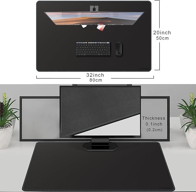 CENNBIE Leather Desk Mat - 31.4" x 19.6" Extra Large Desk Pad Protector for Office, Computer Desk, Oversized Mouse Pad, Black