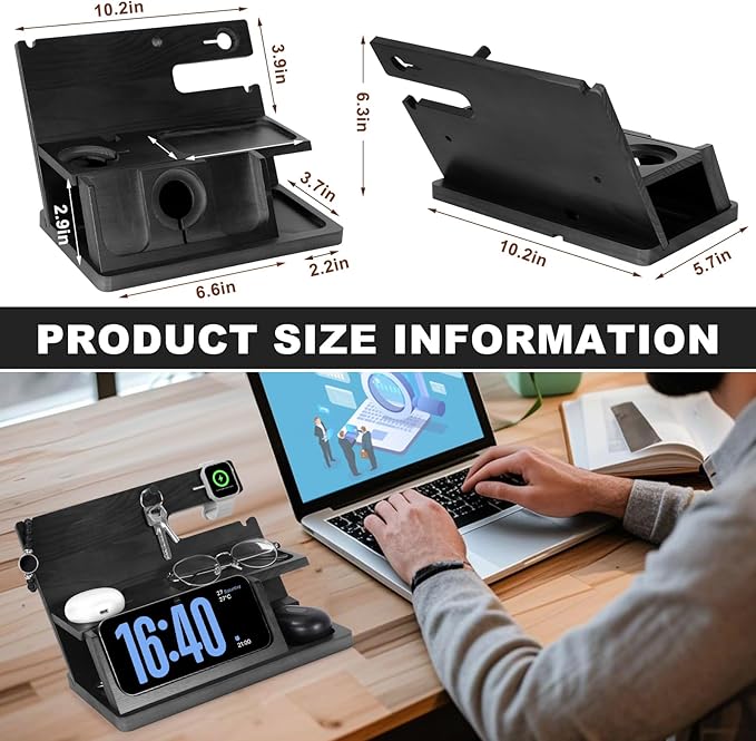 Gifts for Men 3-in-1 Charging Stand Compatible with iPhone 16 Charger Station, Nightstand Organizer Wood, Fathers Day Perfect for Dad Husband Boyfriend Son, for iPhone 16/15/14/13/12 Max Plus, Watch