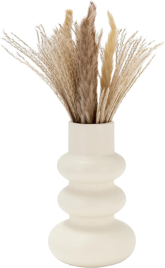 Sagebrook Home Stoneware Decorative Vase - Modern Sculptural Dolomite Flower Holder for Home & Office - 10" Ivory