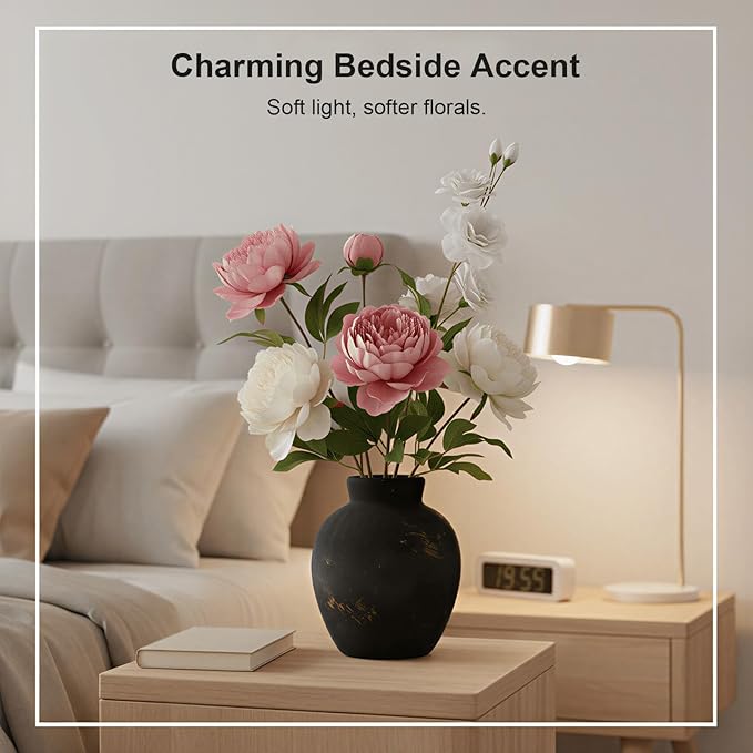 Ceramic Flower Vase, 6-Inch Black Pottery Rustic Farmhouse Boho Vase, Handcrafted Decorative Vase for Home Decor, Centerpieces, Table, Living Room, Mantel, Shelf