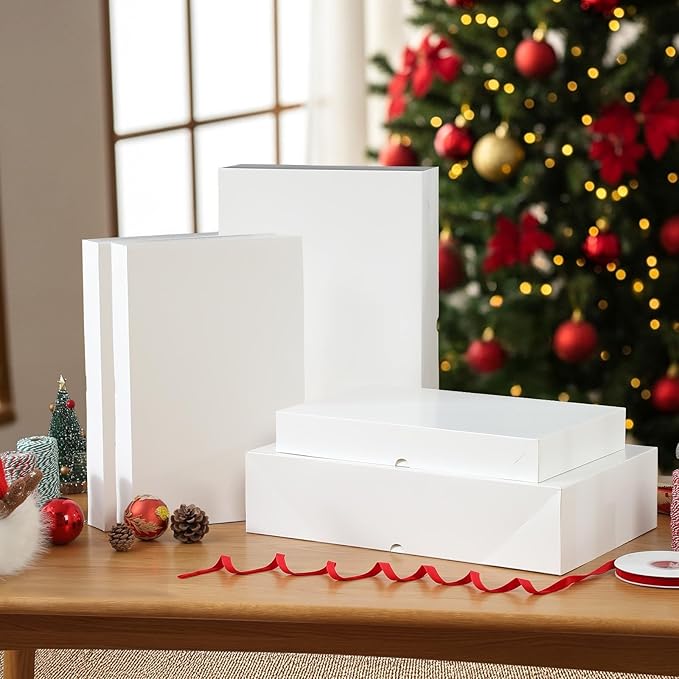 STYPOP 24 Pack Gift Boxes with Lids for Present - 12 Extra Large 17" (4" Deep) & 12 Large 14" (2" Deep) White Gift Boxes for Clothing Wrapping, Christmas