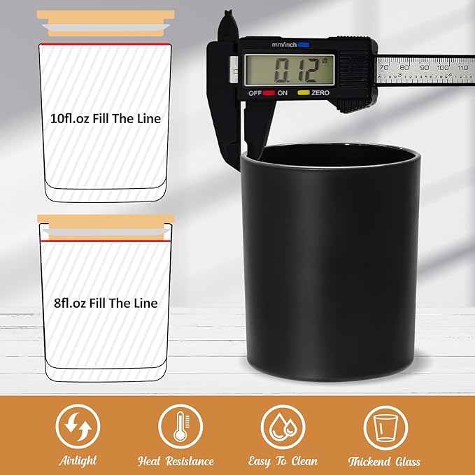 30 Pack Glass Candle Jars-10oz Black Empty Candle Jars with Bamboo Lids, Bulk Candle Jars for Making Candles Containers - Dishwasher Safe