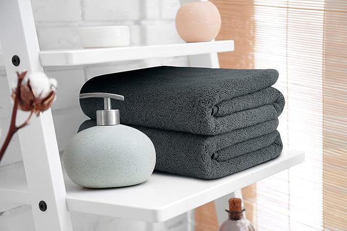 BIOLINEN Luxury 100% Cotton Bath Towels – Ultra Soft, Highly Absorbent, Quick-Dry – Premium Quality for Home, Spa & Hotel (Grey, 30x60)