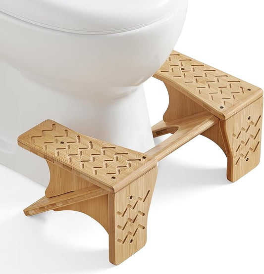 SONGMICS Bamboo Toilet Stool, Adjustable Poop Stool with Non-Slip Grooves, Height Convertible to 6.9 or 9.5 Inches, Squat Potty Stool for Bathroom, Space-Saving, Light Bamboo UBCB111N01