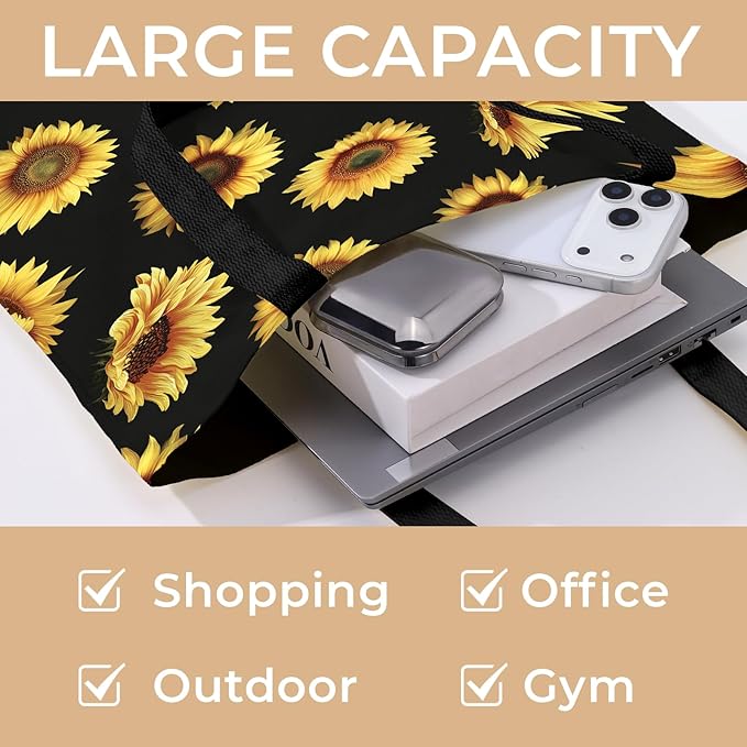 Cute Aesthetic Canvas Tote Bag for Women, Reusable Foldable Shopping Cotton Shoulder Totebag with Zipper Pocket