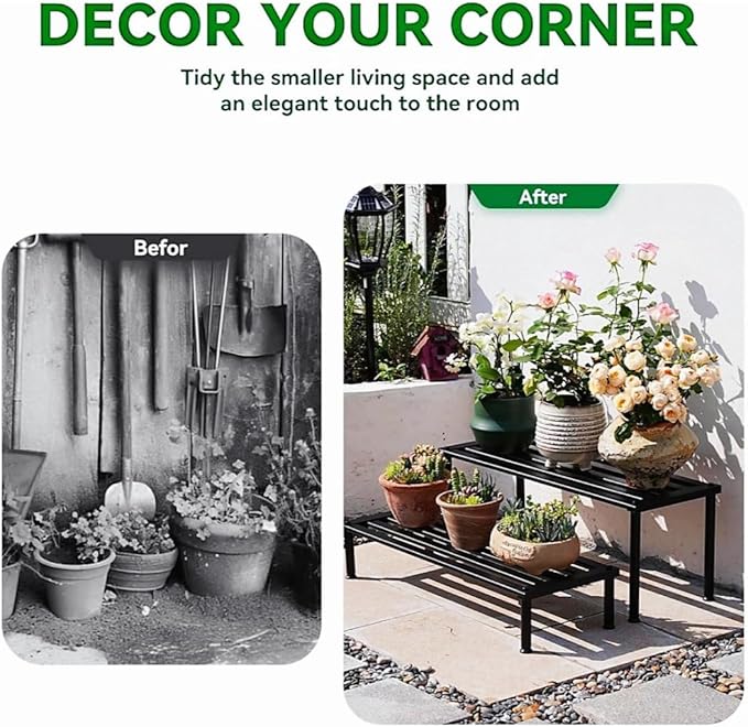 Metal Plant Stand, Rust-proof Aluminum Display Rack, Plants Display Stands Decoration Racks for Living Room Garden Balcony Patio (Black, 31.5Inch Low)