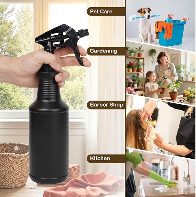 3-Pack Black Spray Bottles 34oz Opaque Heavy Duty Sprayer with Adjustable Nozzle, Leak-resistant Dark Spray Bottle for Cleaning, Garden, Plants, Hair, Pets