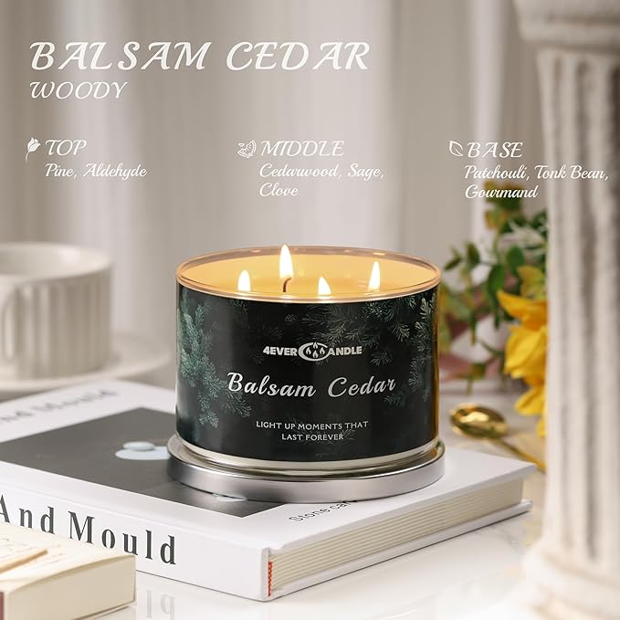 Balsam Cedar Scented Candles, 18oz Soy Candles Non Toxic 4-Wick Large Candle Jars, Over 50 Hours of Burning Time, Ideal for Gifting, Events, Home Decor