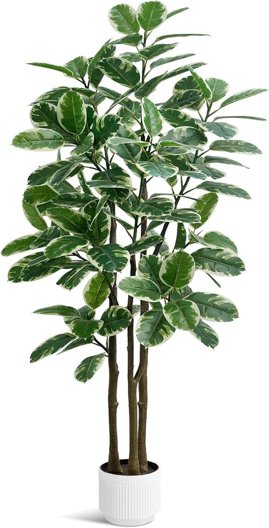 Faux Fiddle Leaf Fig Tree, 6ft Faux Plant Fake Ficus Silk Trees with White Planter, Artificial Fig Trees Floor Plants for House Office Living Room Indoor Home Decor (fig Tree)