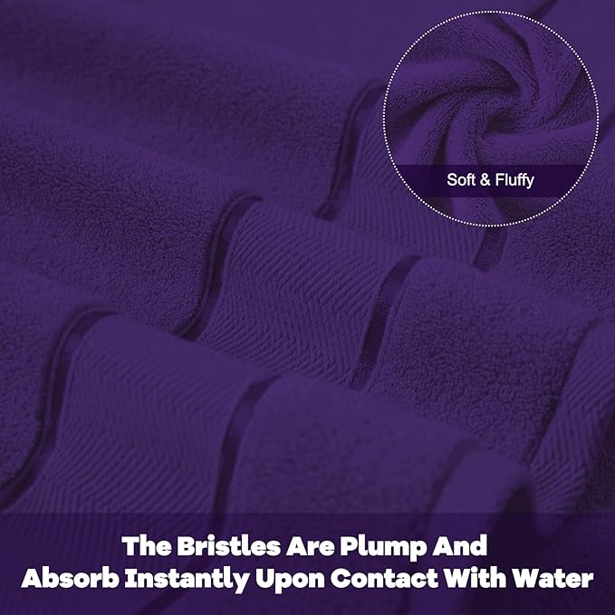 Marvione Bath Towels Set 6 Piece, 100% Turkish Cotton Highly Absorbent and Soft Towels for Bathroom 2 Bath Towels 2 Hand Towels 2 Washcloths, Purple