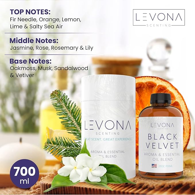 Levona Scents Oil Diffuser Essential Oils: Fragrance Oil for Diffuser - Black Velvette Diffuser Oils Scents - Woody Citrus with Herbal Floral Essential Oil Blends, Oakmoss, White Musk & Sandalwood
