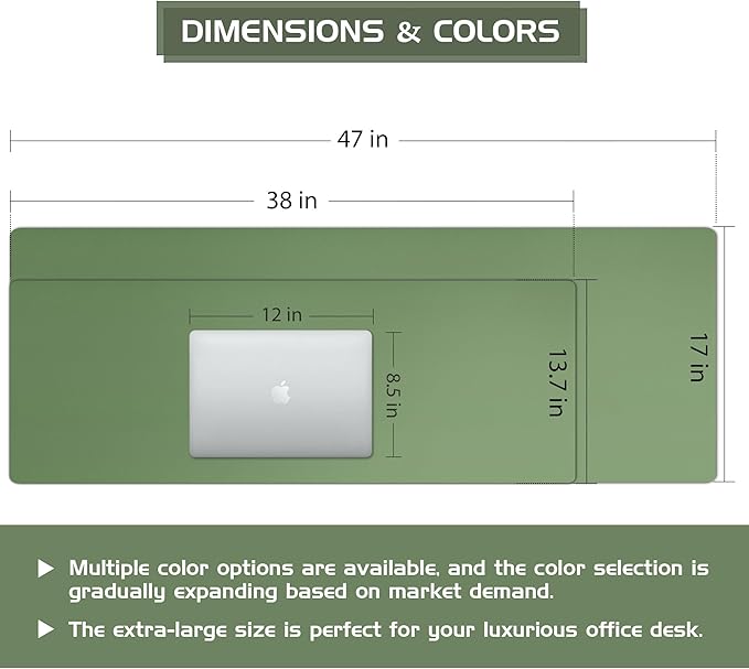 Aothia Leather Desk Pad Protector, Office Desk Mat, Large Mouse Pad, Laptop Desk Pad, Non-Slip PU Leather Desk Blotter, Waterproof Desk Writing Pad for Office and Home (Olive Green, 47" x 17")