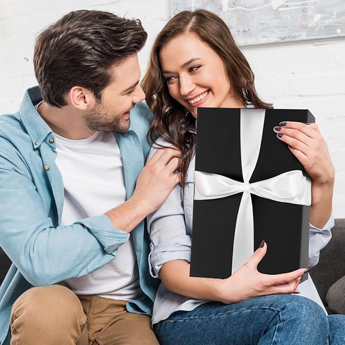 Ditwis 13.8x9x4.3 Inches Gift Box with Magnetic Closure Lid, Black Magnetic Box for Wedding, Groomsmen Bridesmaid Proposal, Birthdays, Mother's Day, 1 Pack