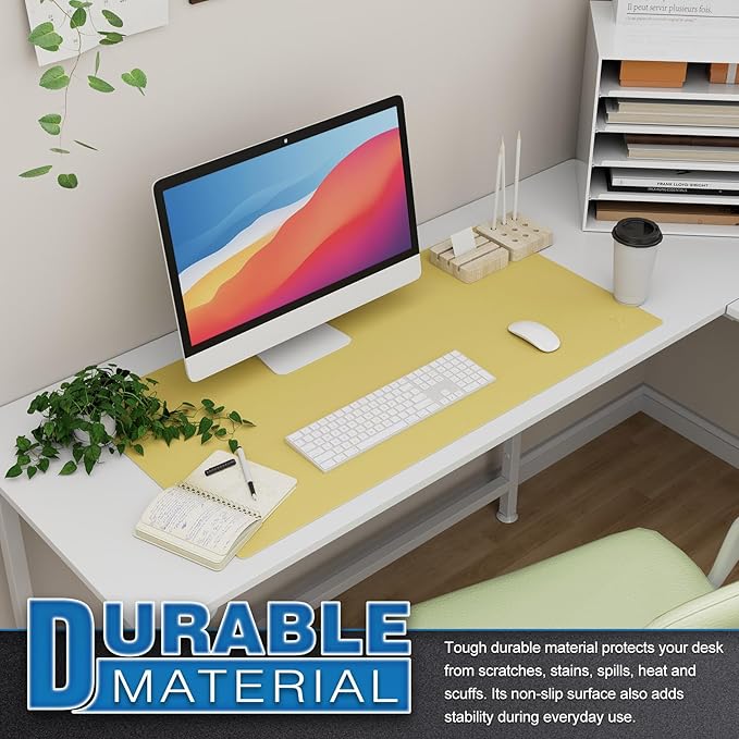 K KNODEL Large Office Leather Desk Mat, Mouse and Keyboard Pad, Computer and Laptop Mat, Desktop Protector and Cover, Writing Pad and Blotter (31.5"x15.7", Yellow)