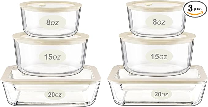 Urban Green Glass Food Container Set with Glass Lid, 6 Pack, Food Storage Containers Set, Airtight, LeakProof, Micowave Safe, 100% Plastic Free, Meal Prep Containers (White Color)