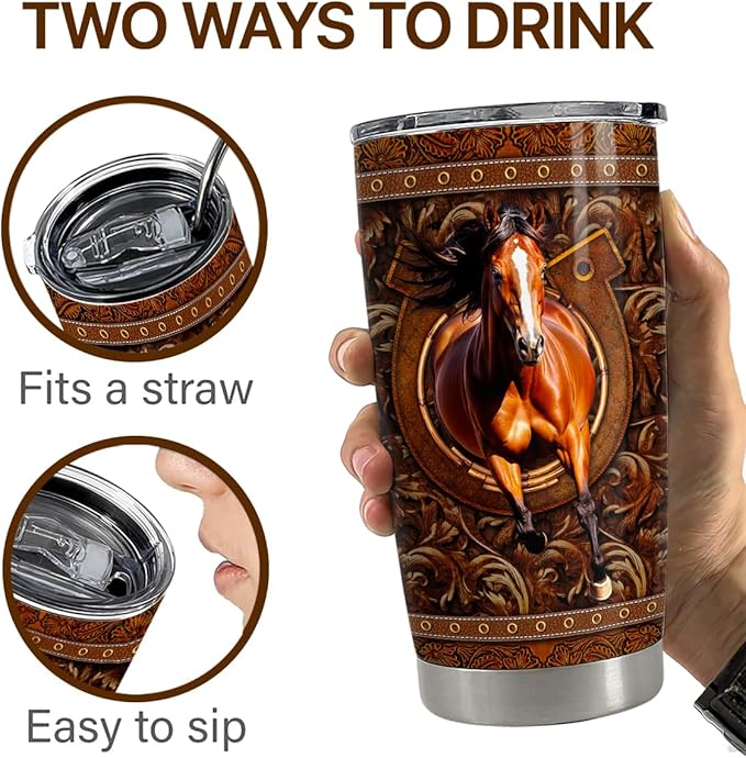 SANDJEST Horse Tumbler 20oz Stainless Steel Insulated Travel Mug Cup for Women Men Horse Gifts for Birthday Christmas Mothers Day Fathers Day