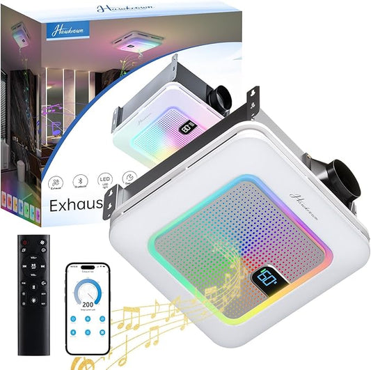 Smart Bathroom Exhaust Fan with Bluetooth Speaker, 230 CFM 1.0 Sone Exhaust Fan with Humidity & Odor Sensor, Remote/App/Voice Control, Adjustable LED Lighting & Dynamic RGB Mood Light (Grey)