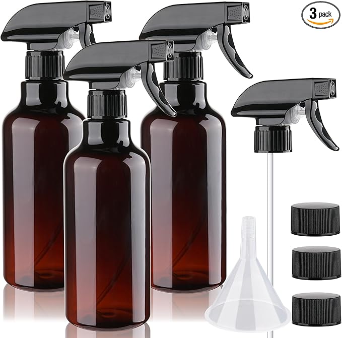 3 Pack Plastic Spray Bottles Empty Spray Bottle 10oz/300ml Heavy Duty Spraying Bottles Mist/Stream Water Bottle for Cleaning Solutions, Essential Oils, Hair (Amber)
