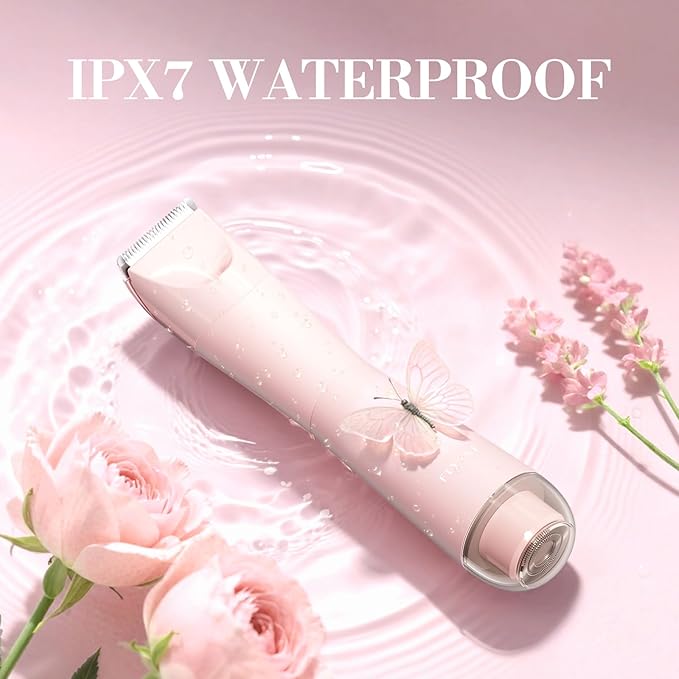 Bikini Trimmer for Women, 2 in 1 Electric Shaver for Women, Pubic Hair Trimmer Waterproof IPX7 with LED, Bikini Razor for Leg Arm Underarm Bikini Area, Christmas Gift Box for Friends - Rose Pink