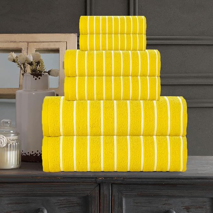 CASA COPENHAGEN Ecstatic 6 Pieces Towel Set- Butter Yellow, 600 GSM 2 Bath Towel 2 Hand Towel 2 Washcloth, Designed in Denmark Made of Soft Egyptian Cotton for Bathroom, Kitchen & Shower.