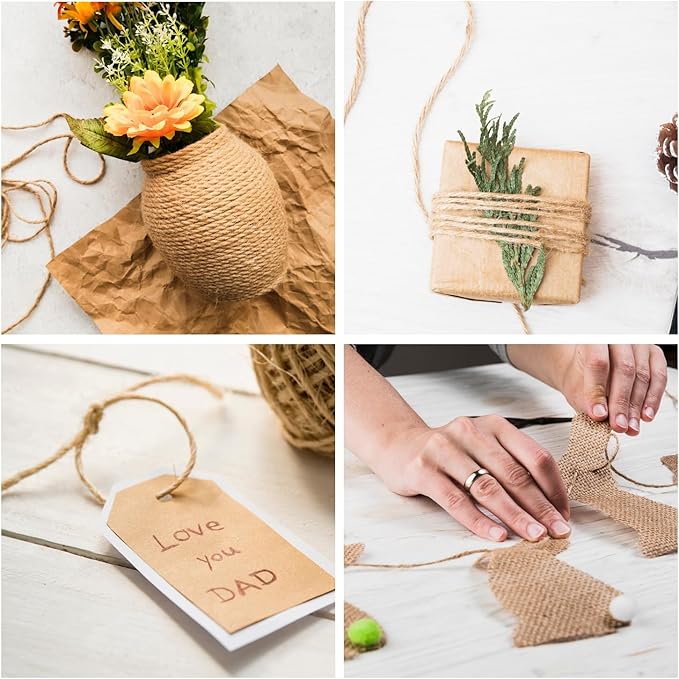 Natural Jute Twine 656ft 3mm,3Ply Twisted Thick Twine Rope Strong Jute String Roll for Crafts Gift Wrapping Gardening Home Decor Bundling Cat Scratching Post