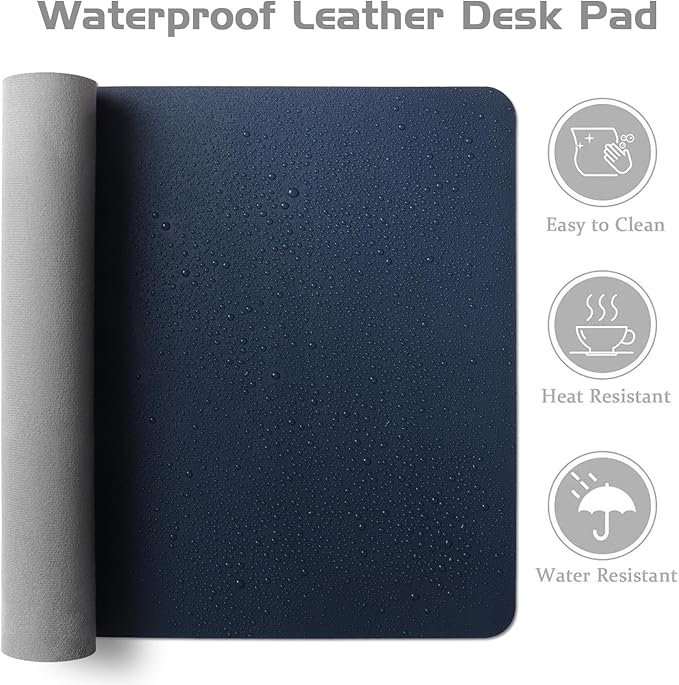 Aothia Leather Desk Pad Protector, Office Desk Mat, Large Mouse Pad, Laptop Desk Pad, Non-Slip PU Leather Desk Blotter, Waterproof Desk Writing Pad for Office and Home (Dark Blue, 55" x 17")
