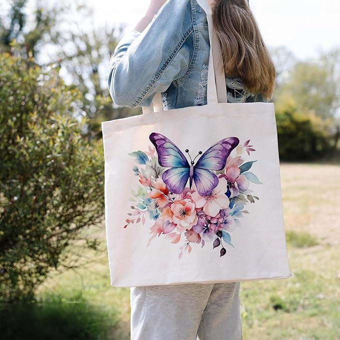 Animals-Flowers-Fruits-Bow Valentines Canvas Heart Tote Bag, Coquette Reusable Shopping Grocery Bags