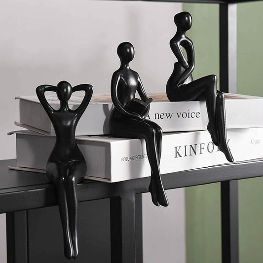 Quoowiit Black Thinker Statue Book Shelf Decor, Minimalist Modern Home Decor Collectable Figurines Office Desk Unique Coffee Table Decorations for Living Room 3 Piece