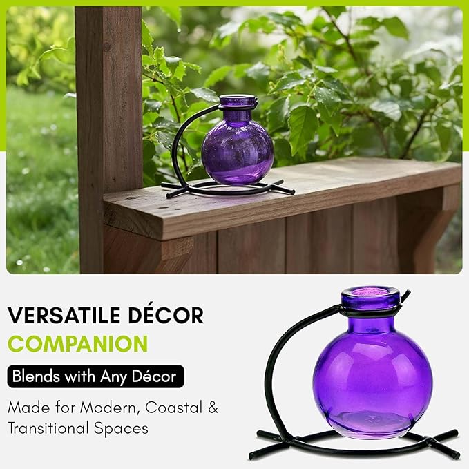 Couronne Company M501-200-21 Casablanca Recycled Glass Vase & Metal Stand, 4", Violet, 1 Piece