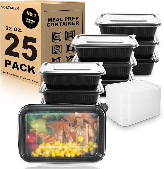 25-Pack Meal Prep Containers,22 Oz 1-Compartment to go Food Containers with Lids, Reusable Lunch Box |BPA Free|Stackable, Microwave/Dishwasher/Freezer Safe