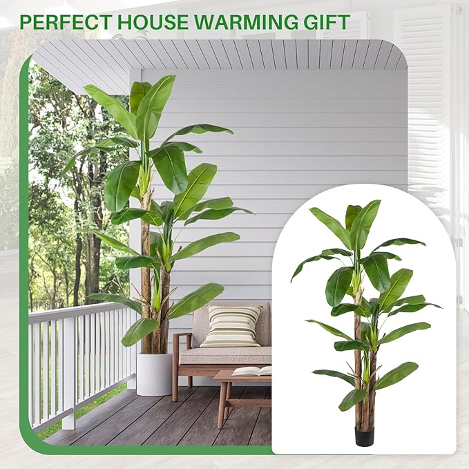 Artificial Banana Tree Faux Tall Plant Fake Banana Leaf Plant Faux Banana Silk Tree Faux Banana Leaves for Home Swimming Pool Indoor Outdoor Patio Tropical Decor
