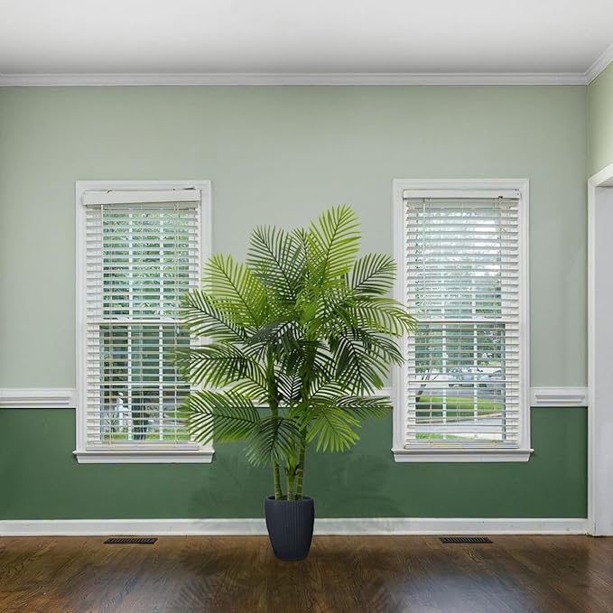 Artificial Palm Tree, 6ft Golden Cane Fake Palm Plant with Basket, Large Phoenix Palm UV Resistant Faux Plants for Indoor Outdoor Home Garden Patio Office Décor