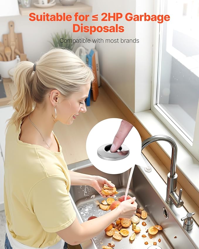 VEVOR Garbage Disposal Air Switch Kit, 2.5" Sink Top Air Switch for Food Waste Disposal, Polished Stainless Steel ON/OFF Air Push Button for Waste Disposer - Suitable for Stainless Steel Countertops