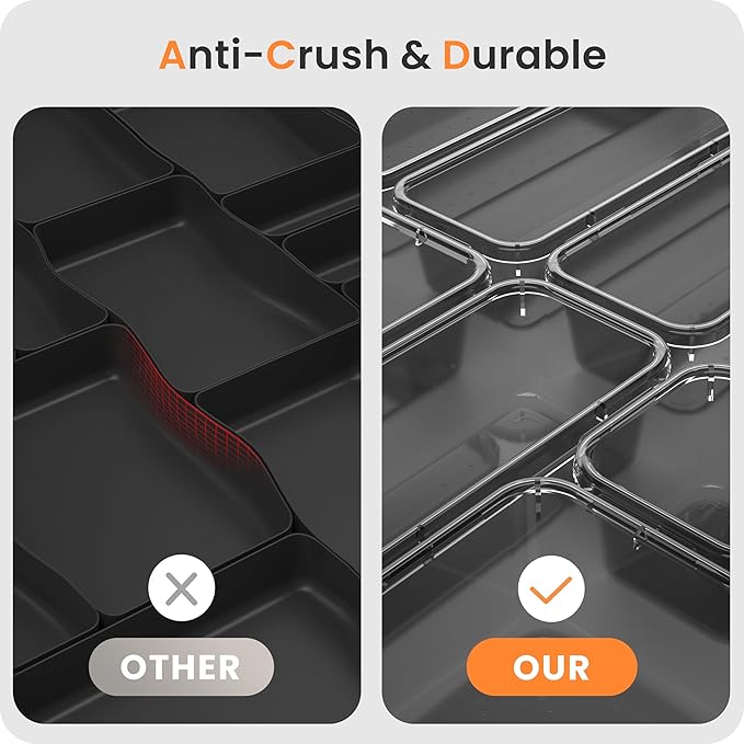 A-LuGei 【Military Grade】 Drawer Organizer, 【𝟱𝗦𝗶𝘇𝗲】 Clear Makeup organizer, 【Holds 177 Items】 Bathroom Organizers and Storage, Plastic Desk Organizer Divider, Organizer Bins for Office Vanity