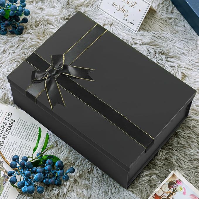 Giftilious Large Gift Boxes, 13"x10"x5" Black Gift Boxes 2 Pack Sturdy Gift Box with Lids for Presents, Gift Wrap Boxes for Birthdays, Groomsmen Proposal,Anniversaries, etc