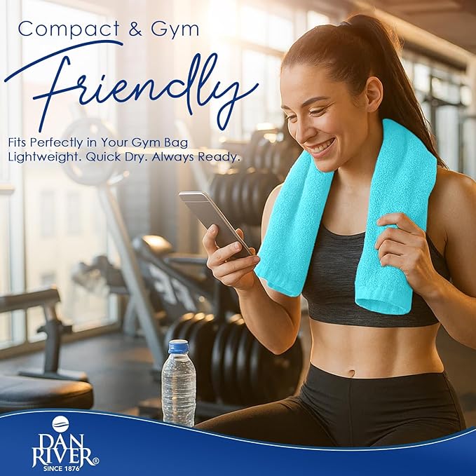 DAN RIVER 6-Pack Premium Hand Towels (16x28 Inches) - 100% Cotton, Ultra Soft, Lightweight, Highly Absorbent Towels for Bathroom, Spa, Gym, Salon, Hotel, and Travel - 550 GSM – Turquoise