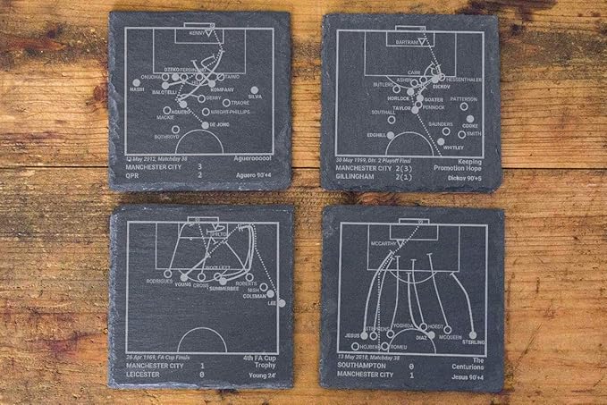 Greatest Man City Plays: Slate Coasters (Set of 4) | Best Gift Idea for Sports Lovers | Man City Historic Moments Gifts