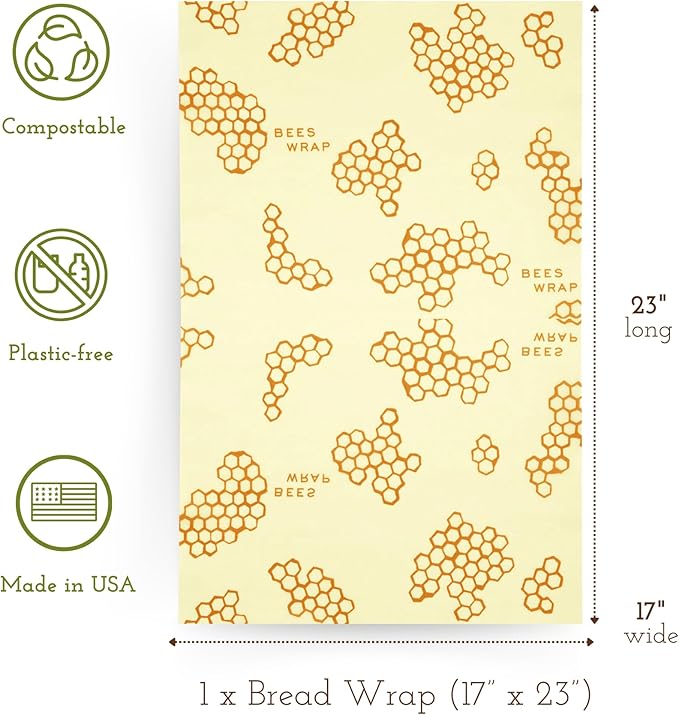 Bee's Wrap Beeswax Wraps for Food - Bread Wrap - Made in USA Reusable Bread Storage Bags - Organic & Eco-Friendly Alternative to Aluminum Foil, Sourdough Bags & Plastic Wrap, Honeycomb
