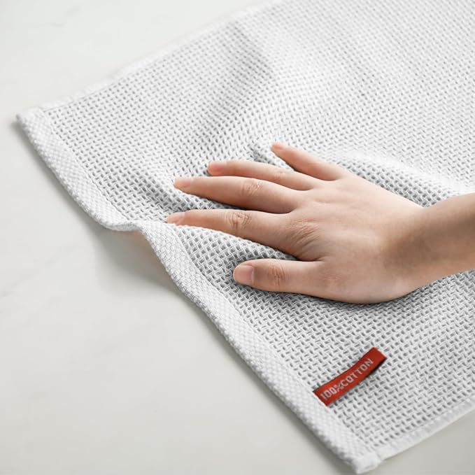 Artoid Mode 100% Cotton Light Grey Waffle Weave Kitchen Dish Cloths, 12x12 Inch Ultra Soft Absorbent Quick Drying Kitchen Dish Towels Set of 6