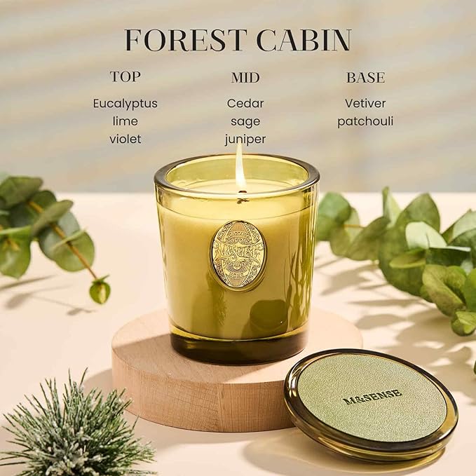 M&SENSE Natural Soy Candle | Forest Cabin & Green | 9.2 oz, 50H Burn Time | Luxury Scented Candle for Relaxation, Gifting, Home Décor | Ideal for Bedroom, Office, Party Ambiance