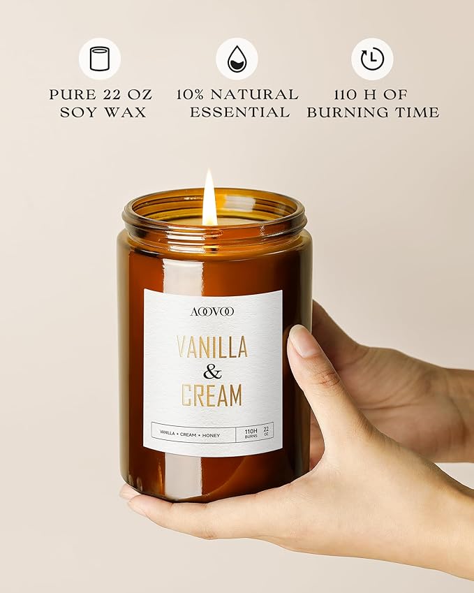 AOOVOO Vanilla Cream Candles - 22 oz Scented Candles, Aromatherapy Candle, Soy Candle for Home Scented