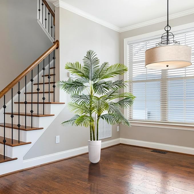 Artificial Palm Tree, 7ft Fake Areca Palm Plant with Basket, Large Faux Phoenix Palm UV Resistant Plants for Indoor Outdoor Home Garden Patio Office Décor