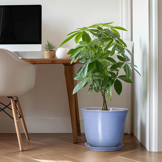 12 Inch Pots for Plants - Ceramic Planter with Drainage Hole and Plant Saucer, Round Plant Pot for Indoor Outdoor, Modern Large Flower Planter, Garden Decor, Plant Lovers Gifts, Purple-Blue